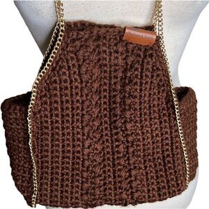 ❤️MF Twisted Yarn Crochet Bag Brown Gold Chain  Boho